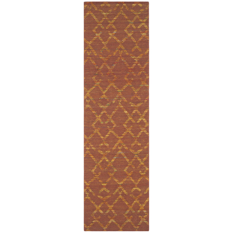 Straw Patch Hand Woven Flat Weave Wool & Cotton Geometric Rug, Runner 2'3" x 8'