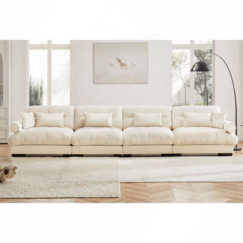 Canapé d'angle modulaire surdimensionné en velours ultra confortable avec pouf amovible, canapé d'angle avec accoudoirs rembourrés, canapé profond de style nuage