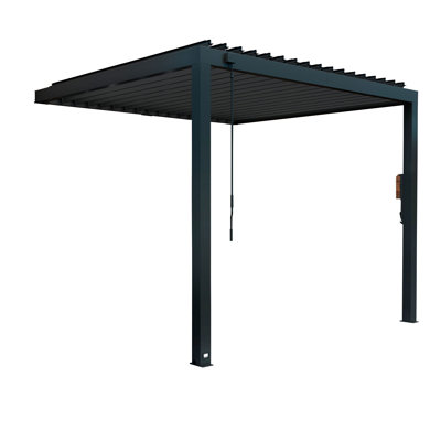 Backyard Discovery Evanston Galvanized Steel Wall-Mounted Louvered Pergola Kit with Adjustable Steel Roof and PowerPort