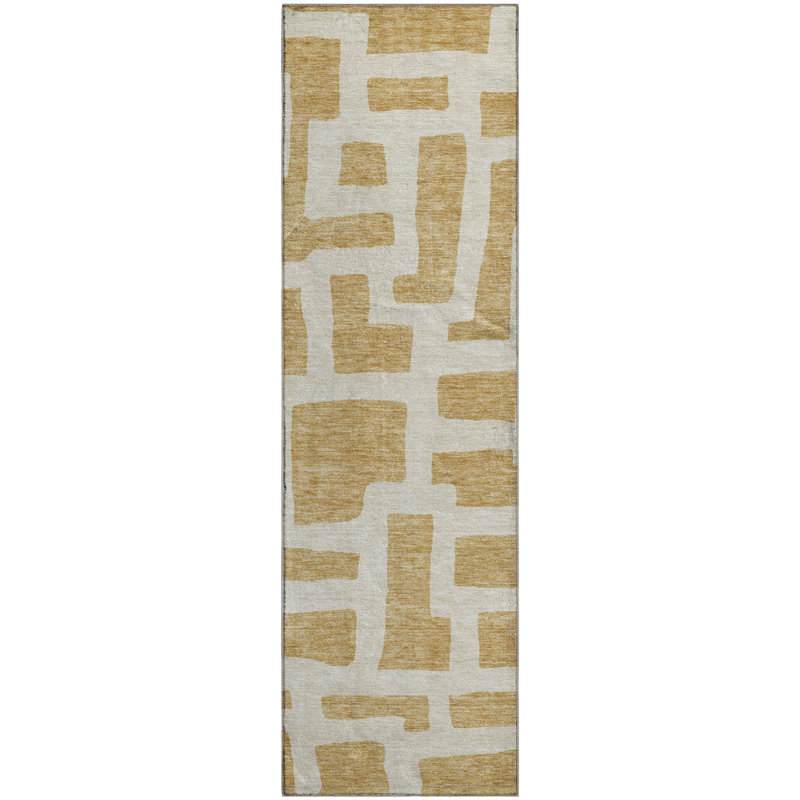 Premium Machine Washable Prisco Gold Rug, Runner 2'3" x 7'6"