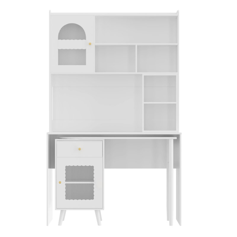 Bureau d'ordinateur avec bureau rotatif à 90 degrés (tabourets non inclus), Blanc
