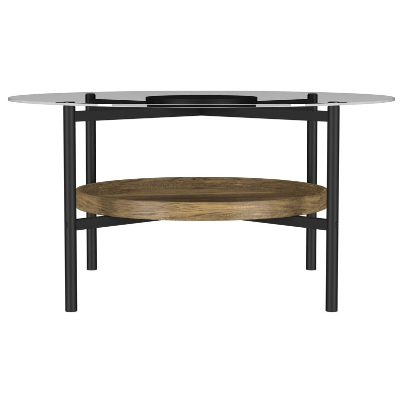 Finition raffinée Yared - Table basse à plateau rond en verre noir et brun Berte