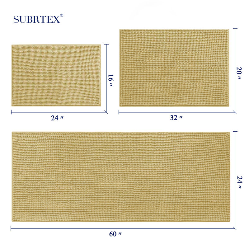 Tapis pour salle de bain Azriah Luxury Chenille, L 24 po x L 60 po, Jaune/beige