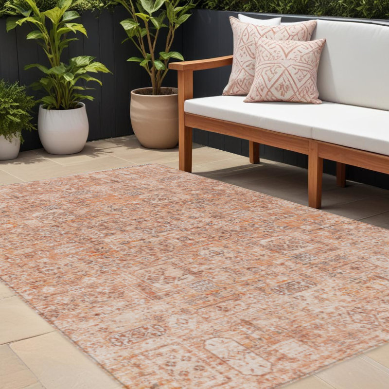 Tapis intérieur lavable floral orange 9 pi x 12 pi saumon