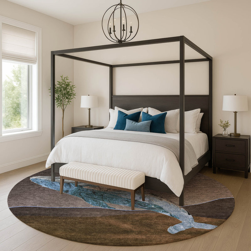 Premium Machine Washable Mayfield AMF2078 Coastal Rug, 8' Round, Brown