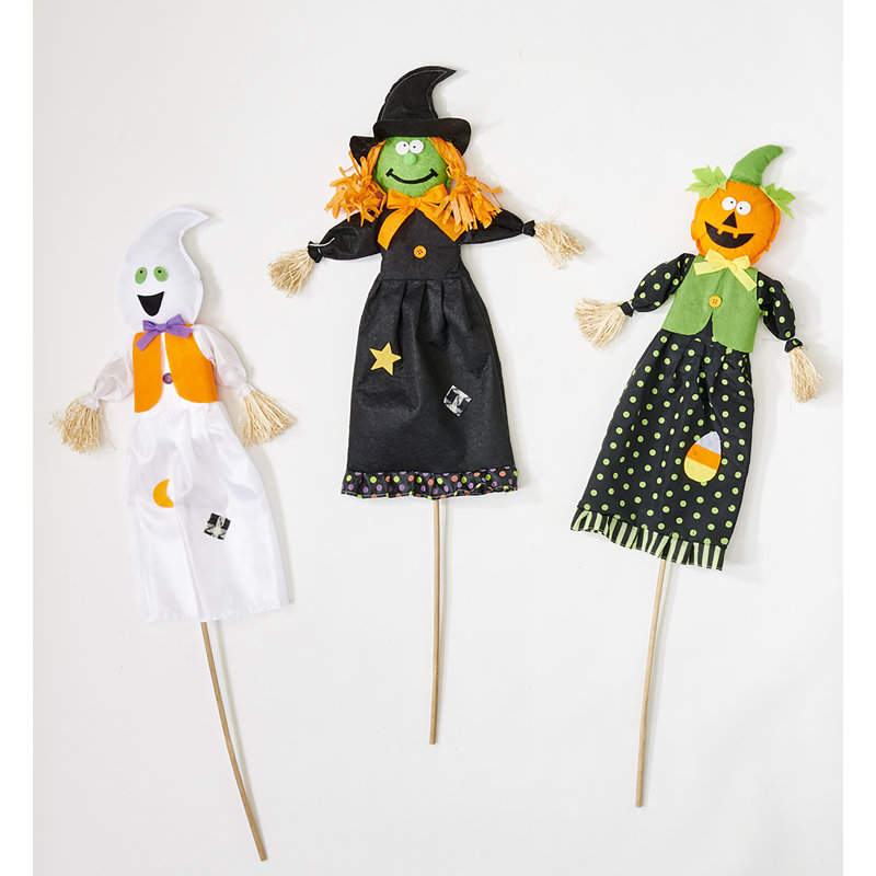 Ensemble de 3 figurines 40 "fantôme d'Halloween, sorcière, citrouille d'Halloween sur bâton