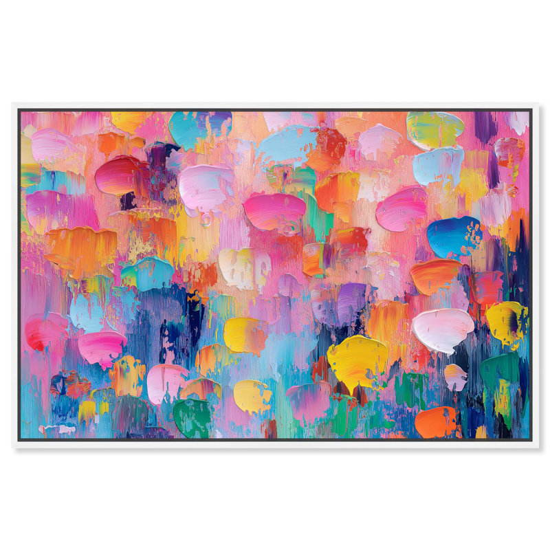 Art, art floral, fleurs abstraites, III, H 11 po x l 16 po, Cadre flottant blanc