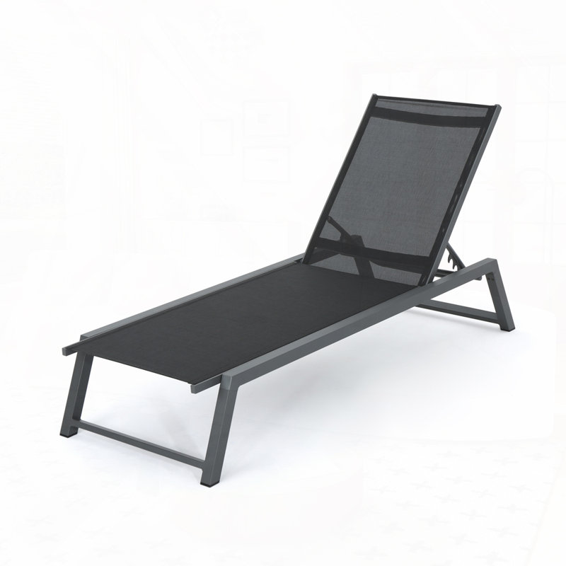 Outdoor Chaise Lounge Set of 2 with Adjustable Aluminum Frame and PVC-coated polyester Mesh, Gray/Black