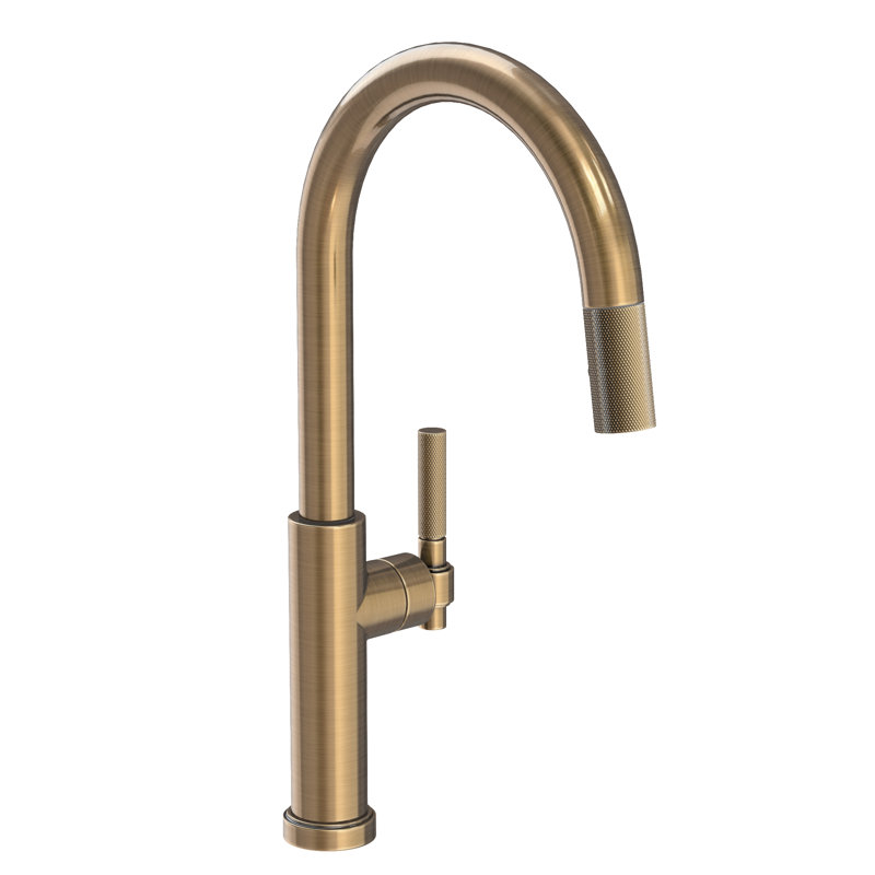 Muncy Single Handle Pull Down Kitchen Faucet, Antique Brass