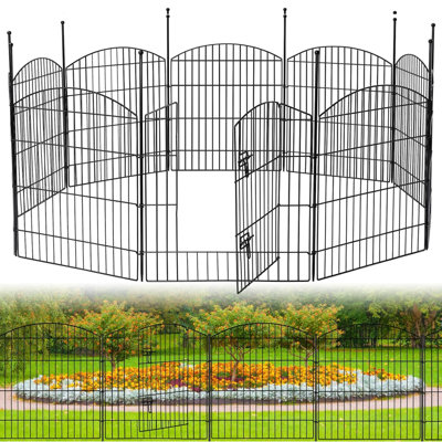 10 Panels No Dig Decorative Outdoor Garden Fence with Gate for Yard, 32 in(H) X 21.7 ft(L) Animal Barrier Fencing Rustproof Metal Wire Panel Border for Dog, Rabbits, for Yard, Lawn and Patio