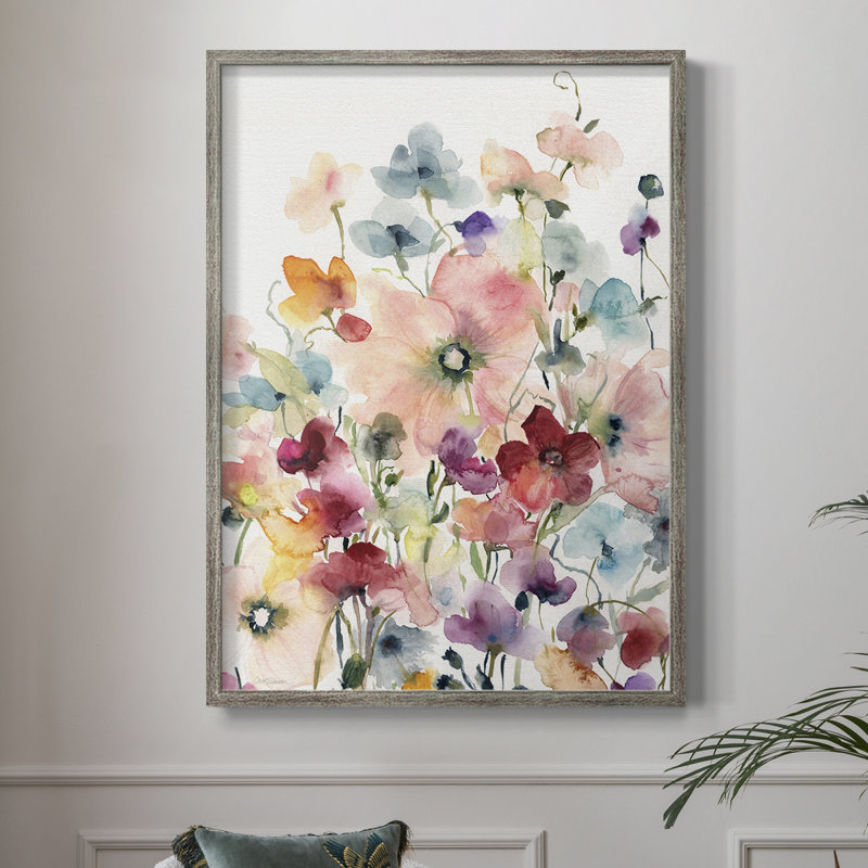 «Poppies and Sweetpeas», reproduction encadrée - bois massif, H 21 po x l 17 po