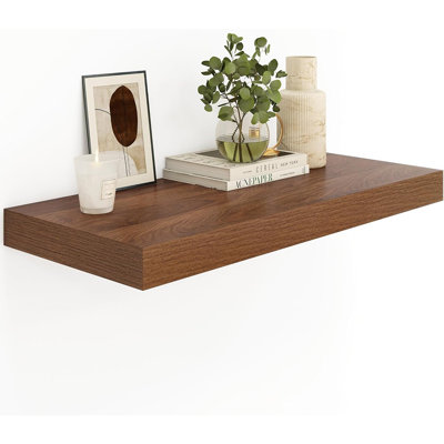 Deep Floating Shelf, 24" Wall-Mounted Bathroom Shelf – Walnut Wood Mounted Shelf For Books & Storage In Living Room, Laundry Room, Bedroom, Kitchen & Office