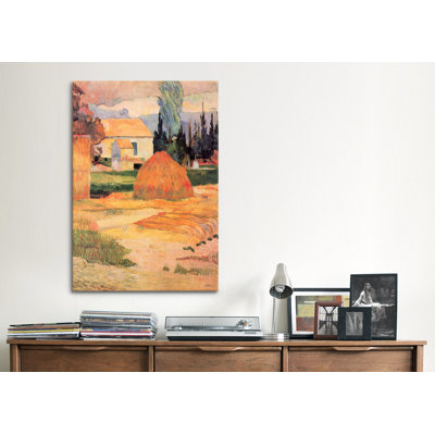 'Haystack in Village' by Paul Gauguin Painting Print on Canvas