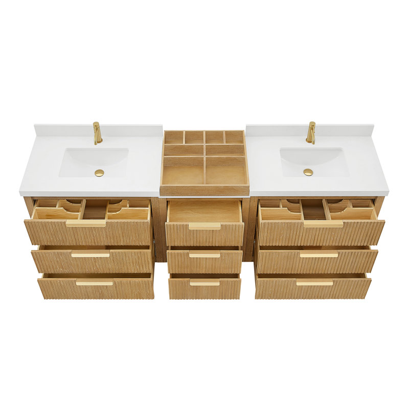 Allister 96" Combine Free-standing Double Bath Vanity in Washed Ash Grey with White Quartz Stone Top, 96"