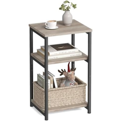 Table d'appoint, petite table de chevet haute et moderne pour salon, chambre, bureau, salle de bain, structure en acier, coloris gris chiné et noir encre