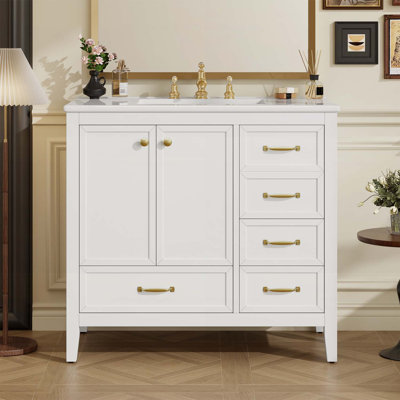 Elegant Bathroom Vanity with Sink,Soft-Closing Doors,4 Drawers,Wood Frame,for Modern Bathrooms