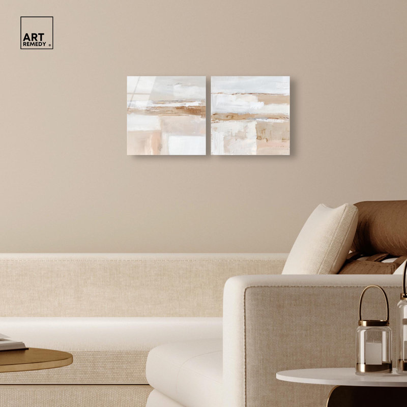 Neutral Harmony Abstract Art, ensemble de 2 panneaux, impression sur acrylique , H 12 po x l 24 po