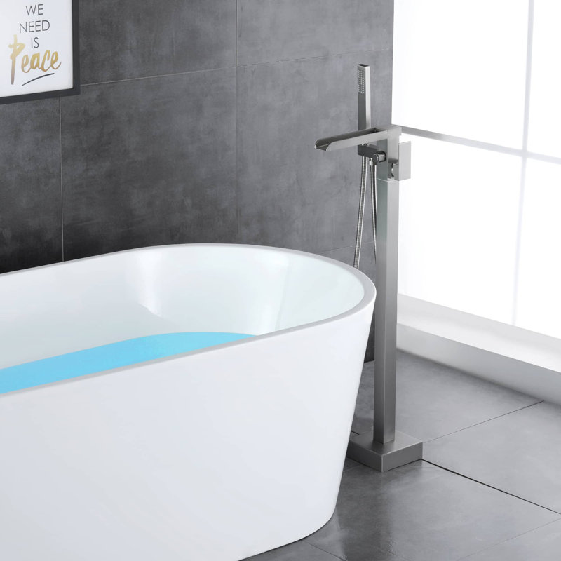 Garniture de robinet de baignoire sur pattes avec douche à main fixée au sol, Nickel brossé