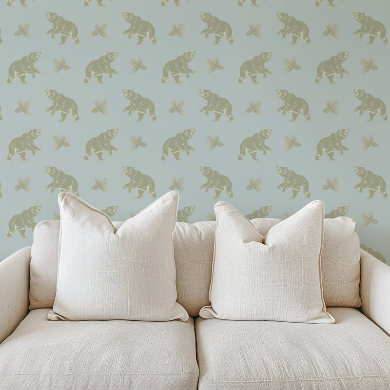 Roaming Black Bear - Wallpaper, Frosted Blue, Premium Paper