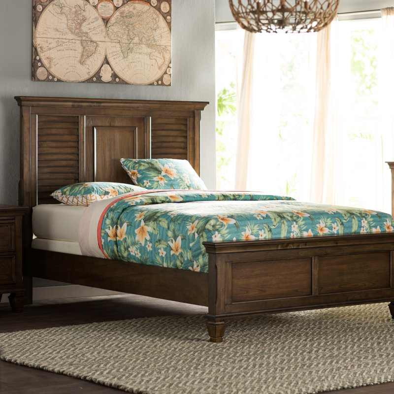 Ranbir Wood Queen Panel Bed Distressed White, Queen, Antique White
