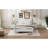 White-toned solid wood platform bed, queen size mattress support for residential bedroom use, retro styled frame with slat support