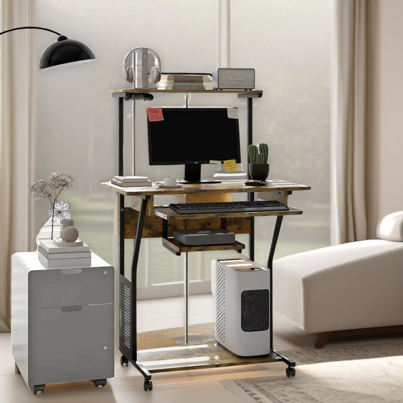80Cm W Rectangular Computer Desk With Keyboard Tray And Shelves