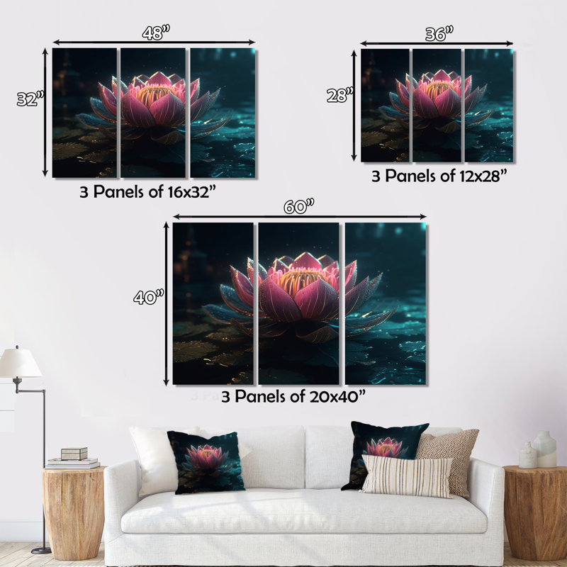 Ensemble de décoration murale Lotus Magical Luminiscent Blossoming II - Lotus, H 32 po x l 48 po x P 1 po