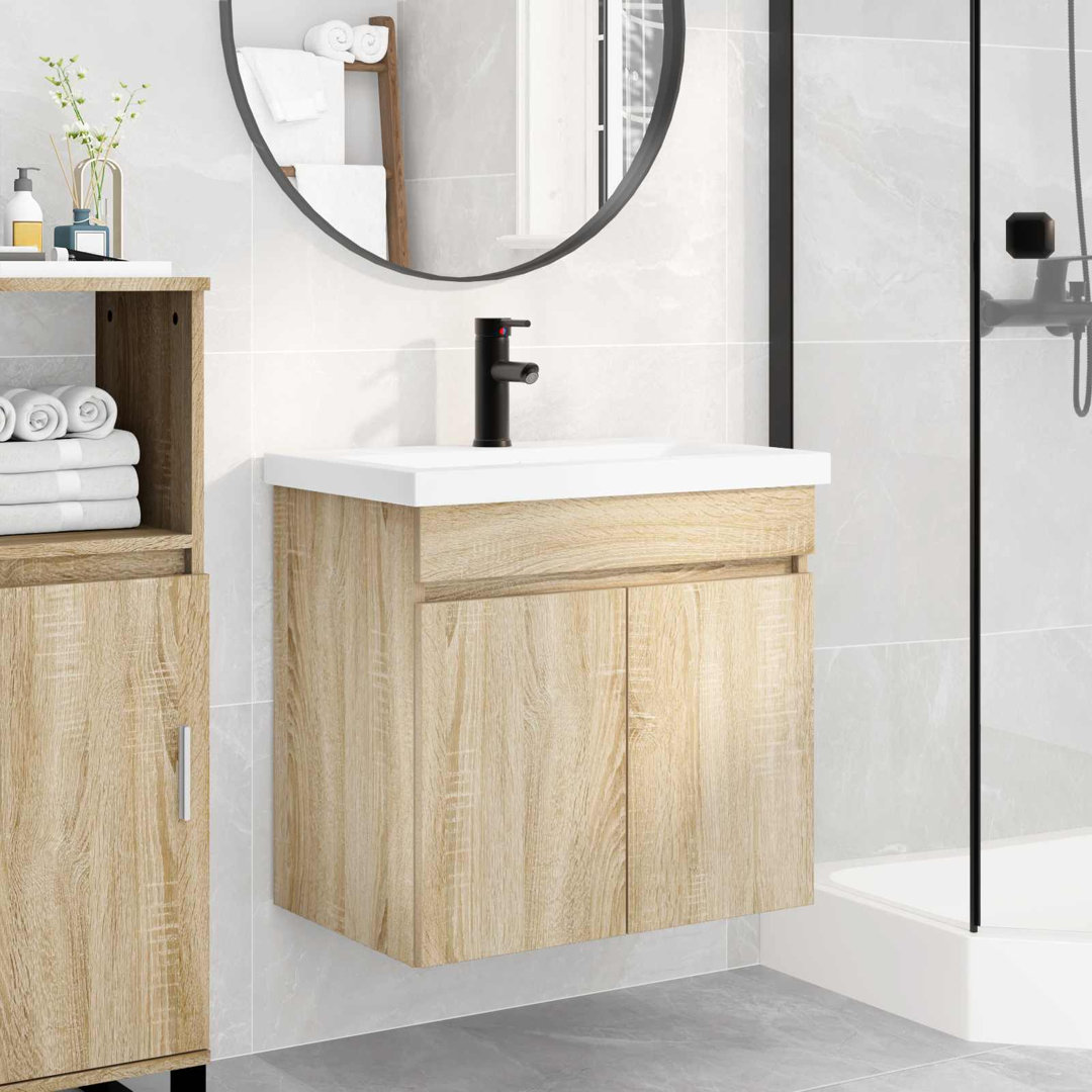 Bathroom Vanity Unit With Tap Engineered Wood And Ceramic Modern Sink