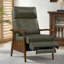 Fauteuil inclinable Mid-Century de 27,2 po de largeur en cuir véritable avec fonction en bois massif et accoudoirs pour le salon, la salle de divertissement et le bureau-599532248