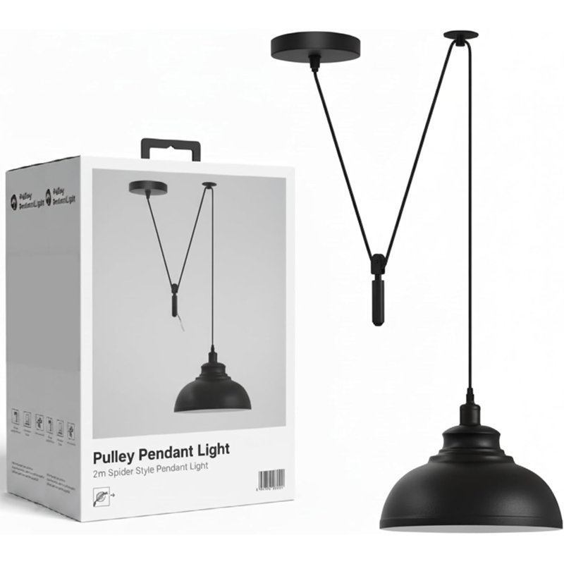 Luminaire suspendu Pulley, abat-jour industriel en métal avec cordon réglable de 2 m pour îlot de cuisine, salle à manger, bar, café et éclairage domestique