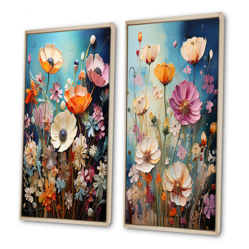 «Whimsical Meadows Flowers Collage», ensemble de 2 reproductions d'art sur toile florales, Encadrement brun