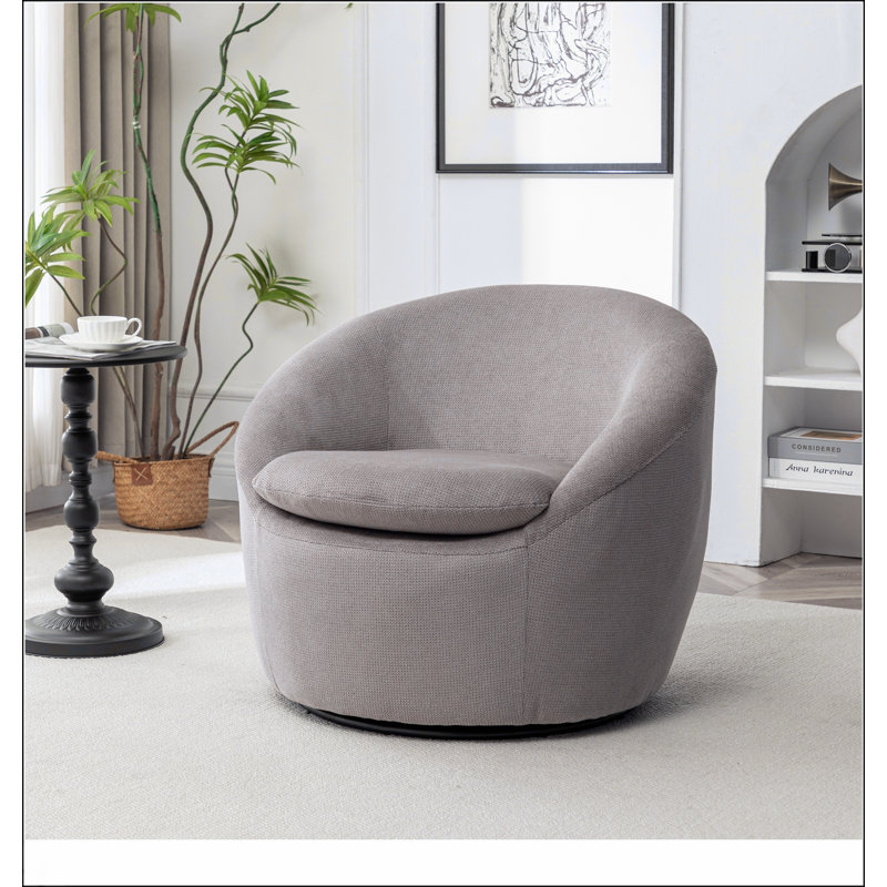 Fauteuil demi-tonneau en tissu Winnie Modern Teddy, pivotant à 360 °, gris, doux et invitant pour un confort et un style ultimes