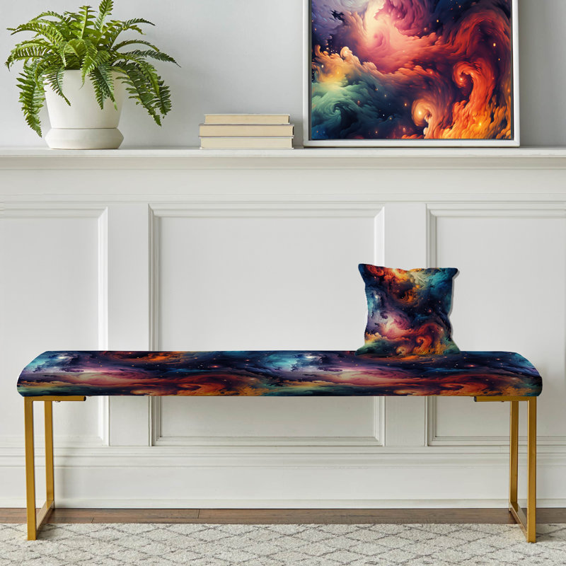 Cosmic Illusion Moody Patterns - Abstract Upholstered Gold Bench