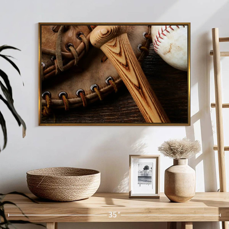Old Old Baseball Stuff, Cadre flottant doré, 25 po x 17 po