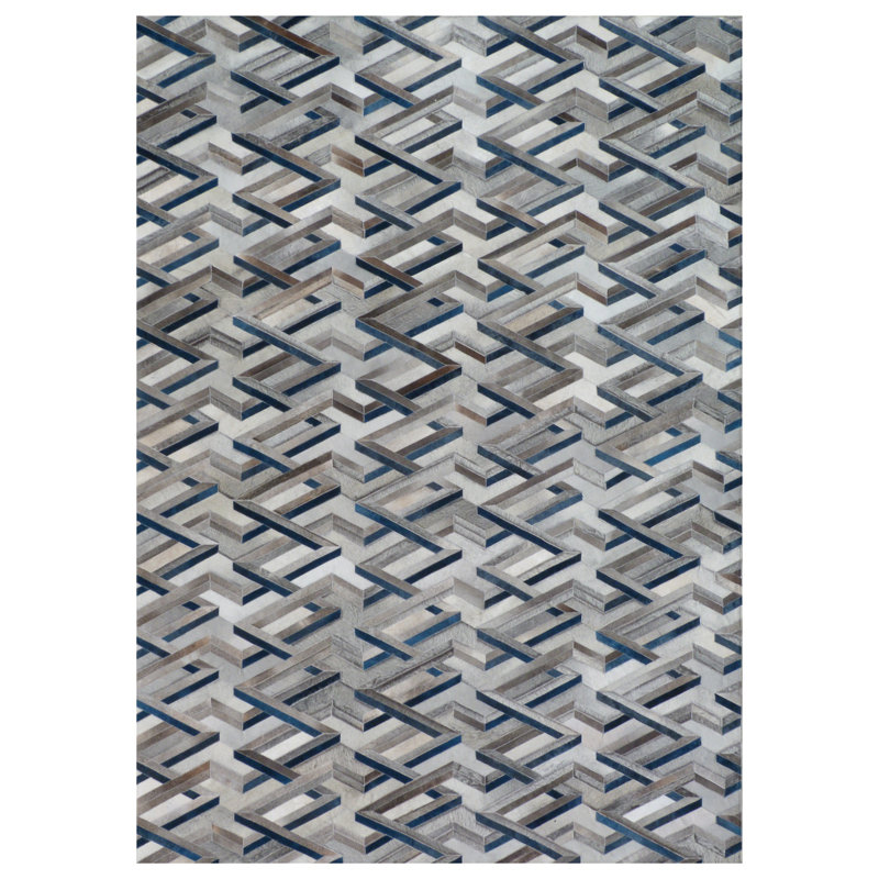 Natural Hide Cowhide Geometric Area Rug, Rectangle 9'6" x 13'6"