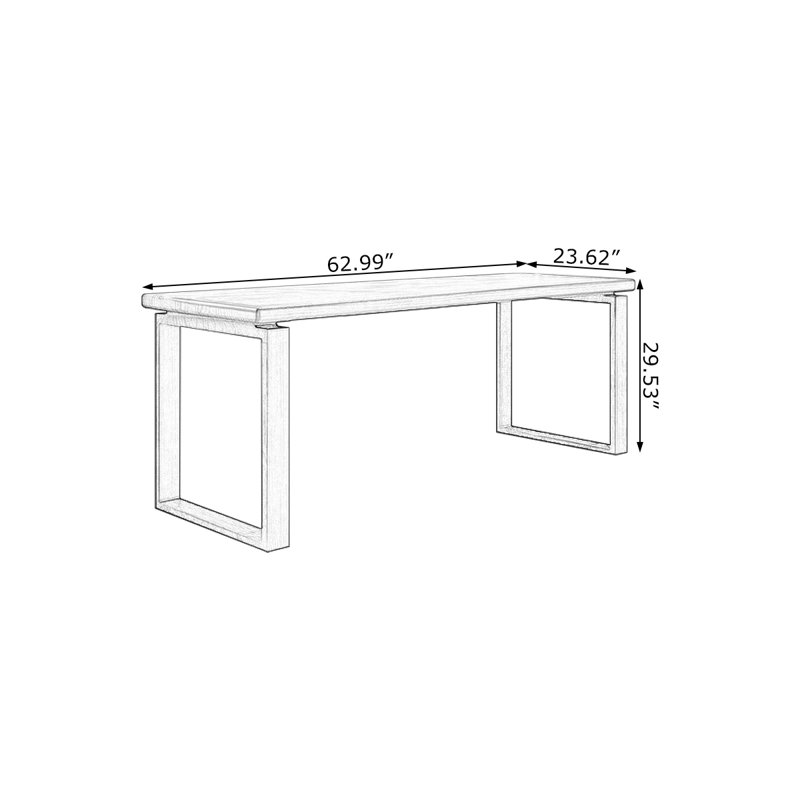 A simple rectangular solid wood desk in walnut color, 29.53" H x 62.99" W x 23.62" D