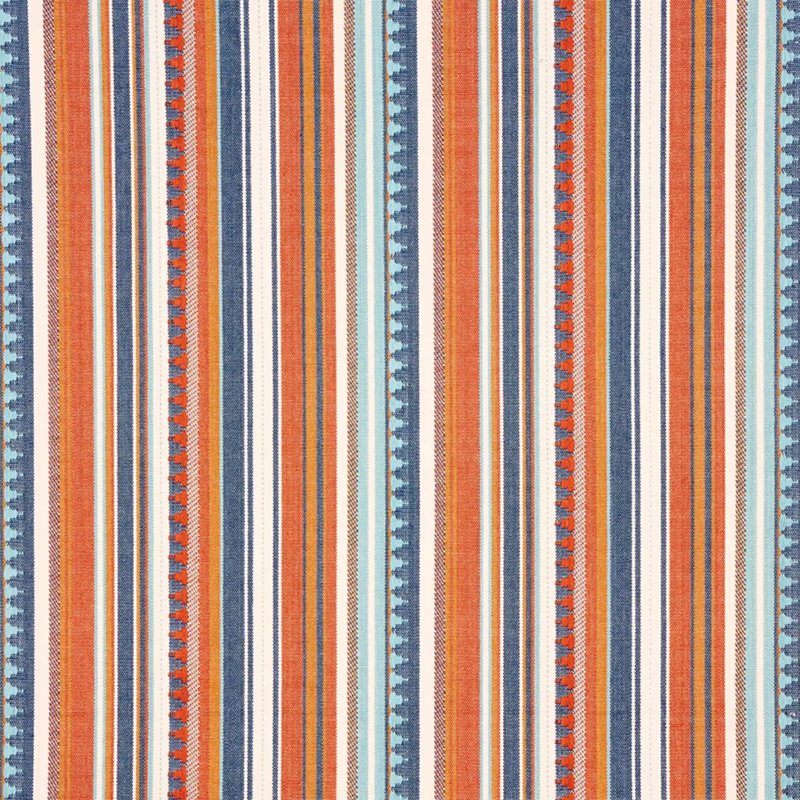 Zuni Stripe Fabric, Blue/ Medium Blue/ Orange