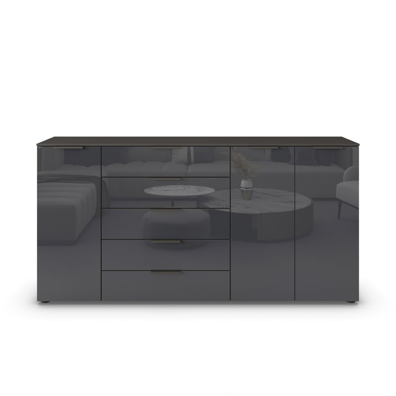 5 - Drawer Chest of Drawers, Graphite/Glass Basalt