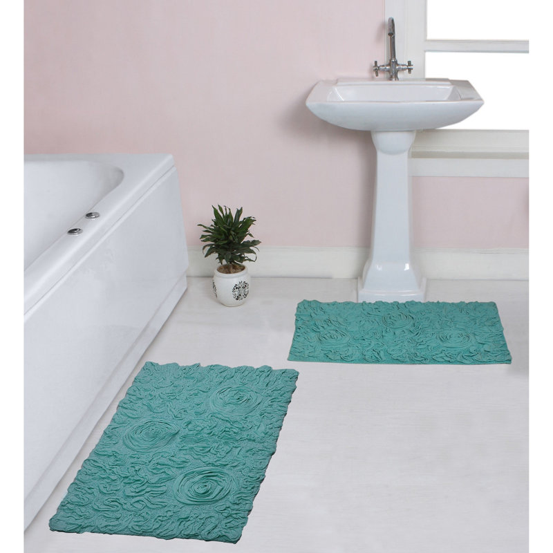 Tapis 100% coton lavable à la machine de la collection Bell Flower (ensemble de 2), Turquoise