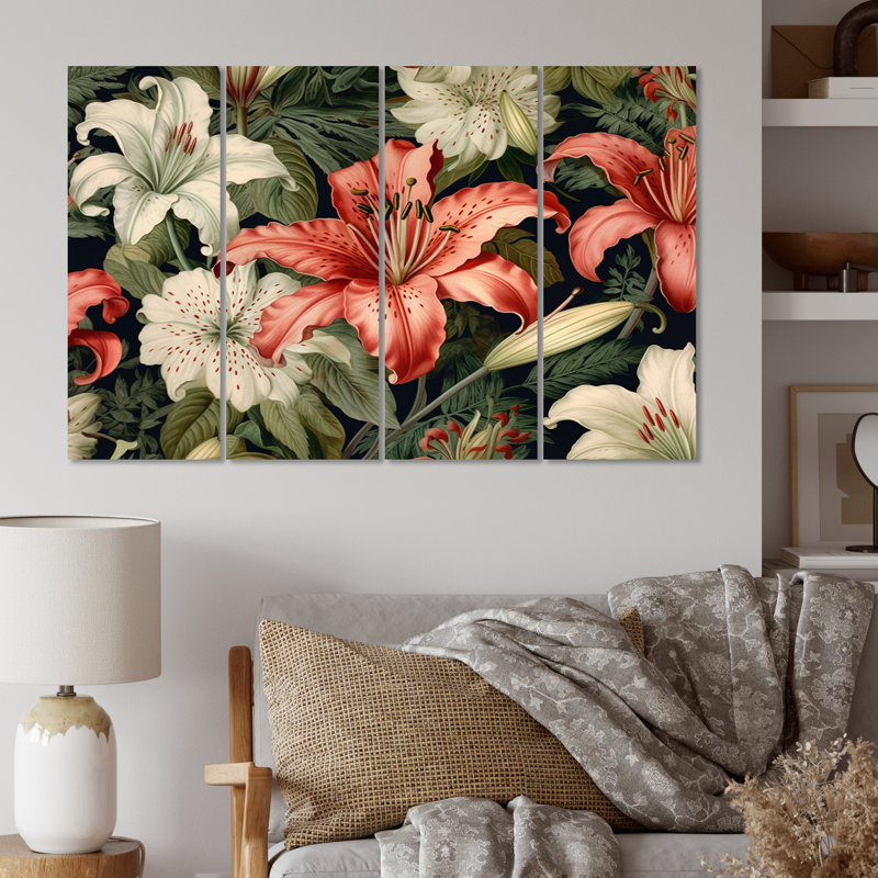 Ensemble de 4 impressions murales corail lys verts