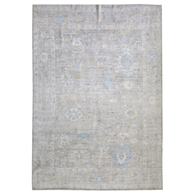 Tapis beige en laine noué à la main de conception unique 9 pi x 11 pi 7 po New Age