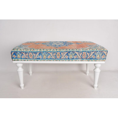 Mobilier de salon, banc de repose-pieds, banc rembourré, banc moderne, banc de tapis turc, décoration intérieure, banc fait à la main, banc de tapis médaillon,