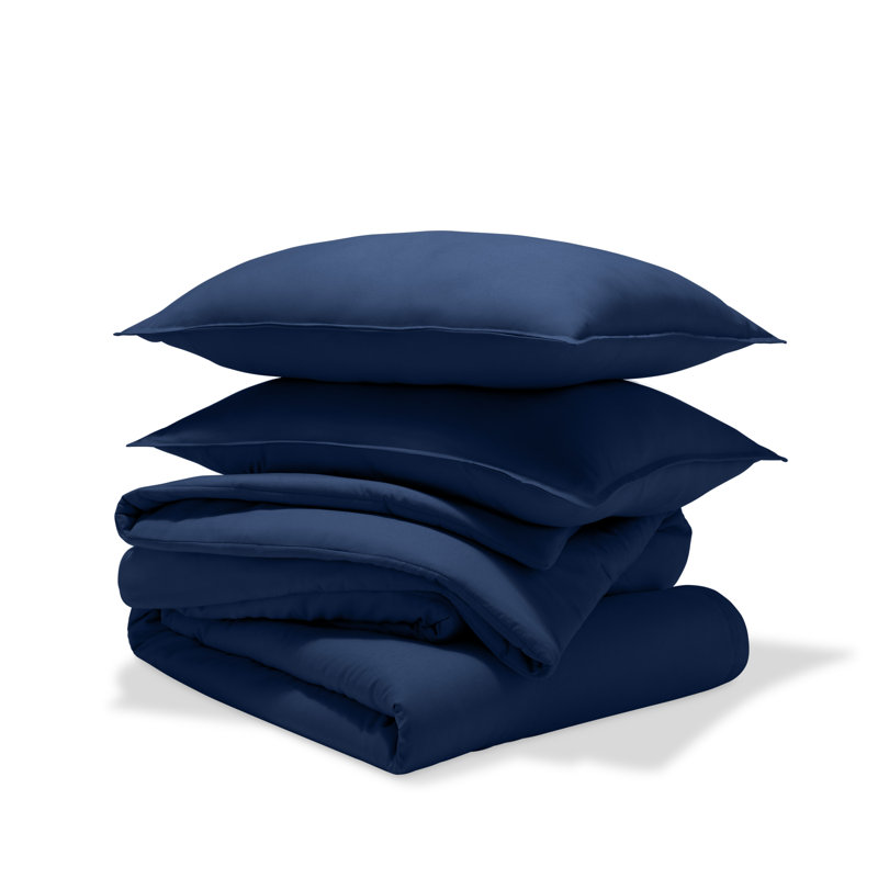 Down Alternative Track Stitch Comforter Set, Dark Blue, California King Comforter + 2 King Shams