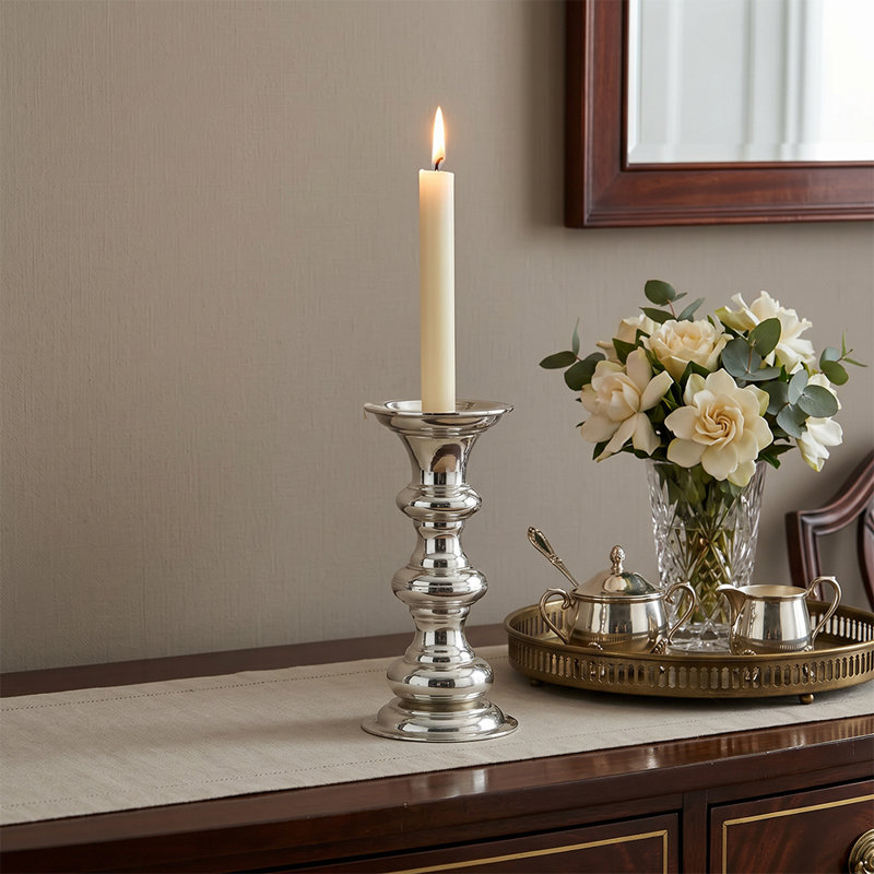 Mercury Glass Pillar Candle Holders, Silver Glass Candle Holder