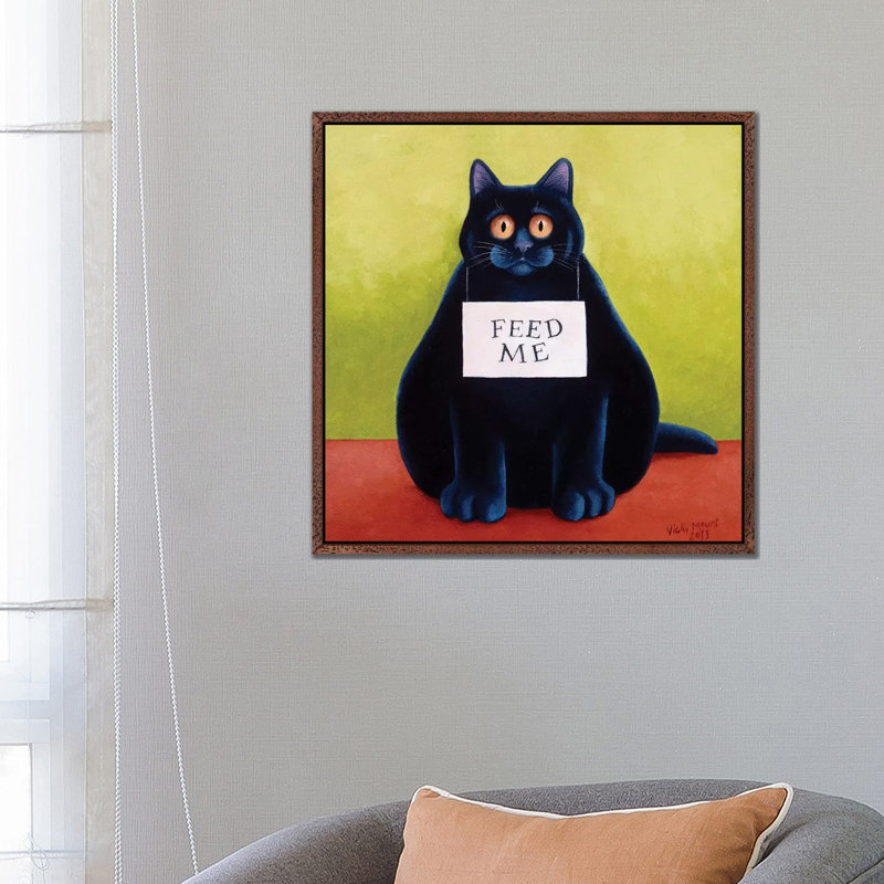 Fat Cat by Vicky Mount - Painting on Canvas, 66.04 cm H x 66.04 cm W, Classic Brown Wood Framed