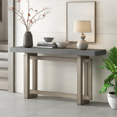 Table d'entrée de 59,1 po peinte avec placage de pin, console à conception rectangulaire unique avec pieds en bois de pin épais, table de canapé extra longue polyvalente pour le couloir, le salon, la cuisine