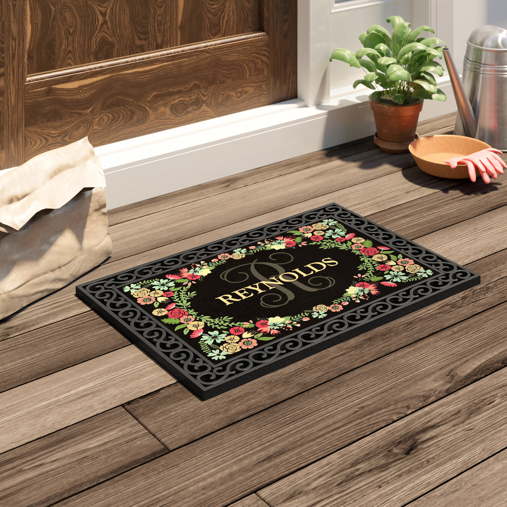 Boalt All-Weather Personalized Non-Slip Outdoor Door Mat Canora Grey Color: Black, Customize: Yes