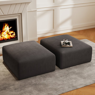40" Square Compression Corduroy Ottoman Pouf for Sofa Couch (Set of 2)