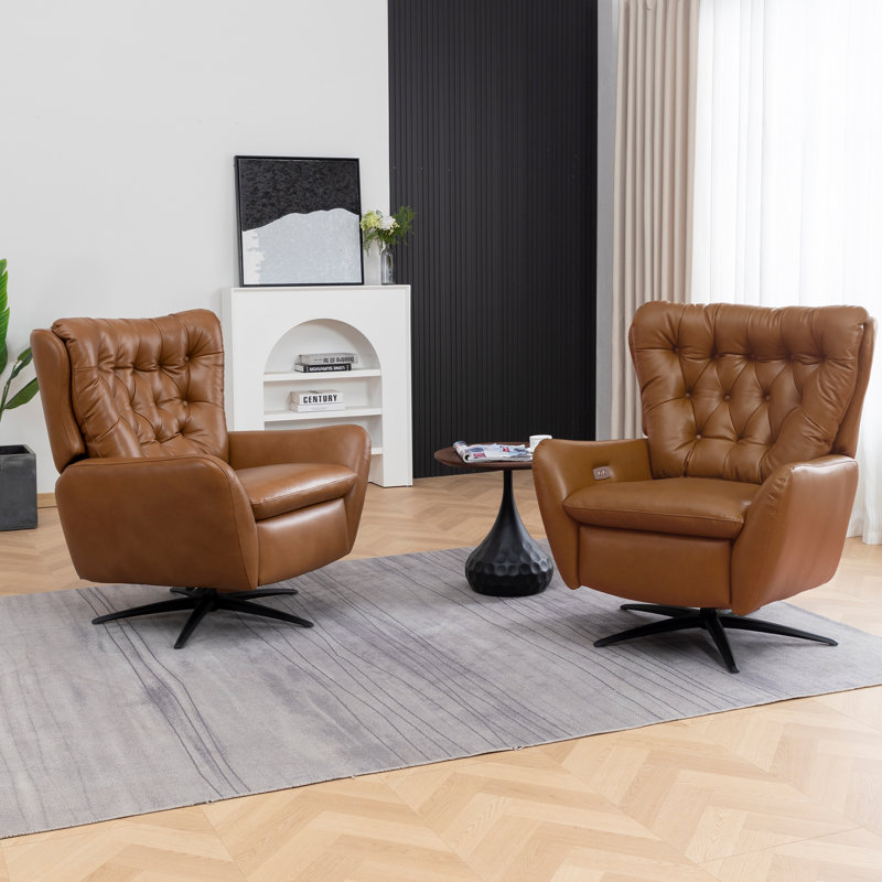 Genuine Leather Swivel Wingback Recliner, Camel
