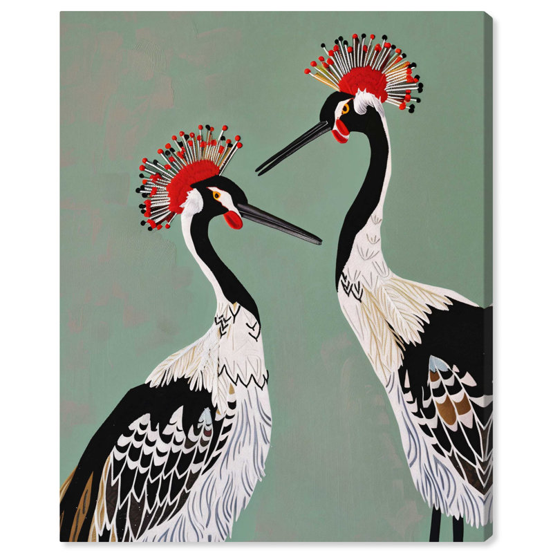 Beautiful Cranes Gallery Wrapped Canvas in Green and Black